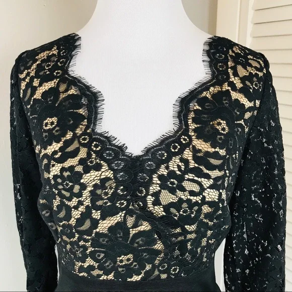 Eliza J Black nCream eyelash lace cocktail dress. - Picture 2 of 12